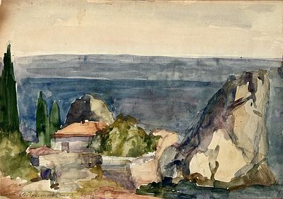 Белаковская Виктория Марковна (1901-1965). Крым, Гурзуф. 1949 г. Бумага, акварель, 26,5х38 см. Р 