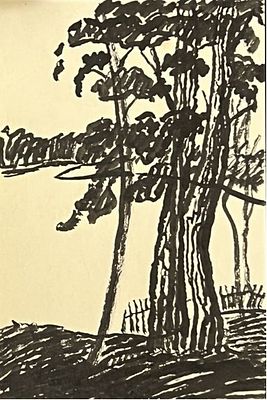 Титов Юрий Михайлович (1900-1971). Пейзаж с деревьями. 1960 г. Бумага, тушь. 27,3х19,1 см. Работ 