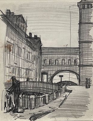 Владимиров Василий Васильевич (1923 - 1979). Зимняя канавка. 1950-е гг. Бумага, графитный 