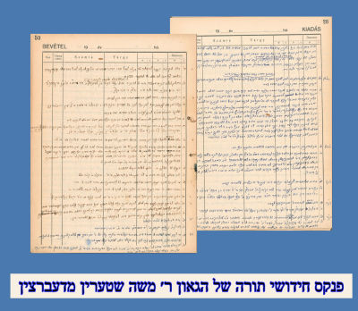 כתב יד היסטורי ויחודי: פנקס התשובות של הגאון ר׳ משה שטערין מדעברצין 
פנקס חידושי תורה 