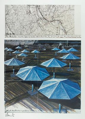 ** Christo b.1935 (American) The Umbrellas, Joint Project For Japan And The U.S.A. (Blue), 1987 