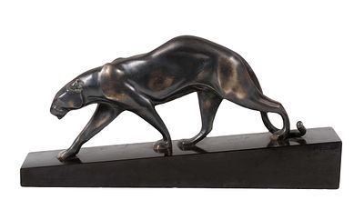 ** Maurice Prost 1894-1967 (French) Black panther, c.1928 bronze with silver patina on black 