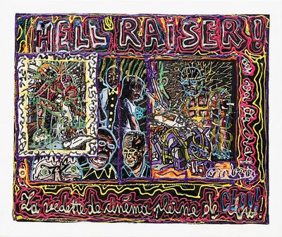 ** Robert Combas b.1957 (French) Hell Raiser - The nail-biting movie star! mixed media on 