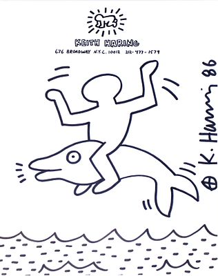 ** Keith Haring 1958-1990 (American) Man with dolphin, 1986, New York shop marker on pop-headed 