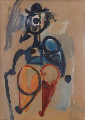 Primo Conti 1900-1988 (Italian) Figure, 1967 oil on paper 46x34 cm signed and dated lower right 