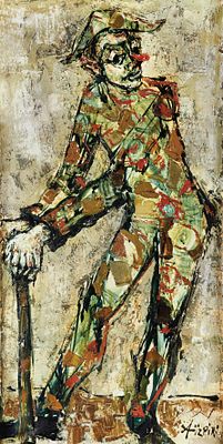 ** Paul Aizpiri 1919- 2016 (French) Harlequin oil on canvas 96x47 cm signed lower right 