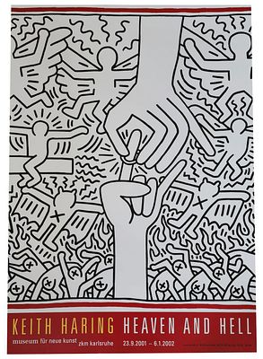 ** Keith Haring, Heaven And Hell Original 2001 Poster brilliant original exhibition poster for 