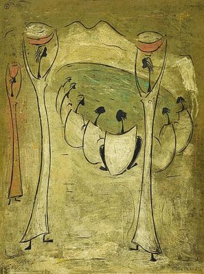 ** Angel Botello 1913-1986 (Spanish/Puerto Rican) Las Lavanderas, c. 1950 Linocut, Edition 