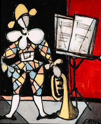 ** Claude Venard 1913-1999 (French) The Harlequin at the Partition oil on canvas 65x54 cm