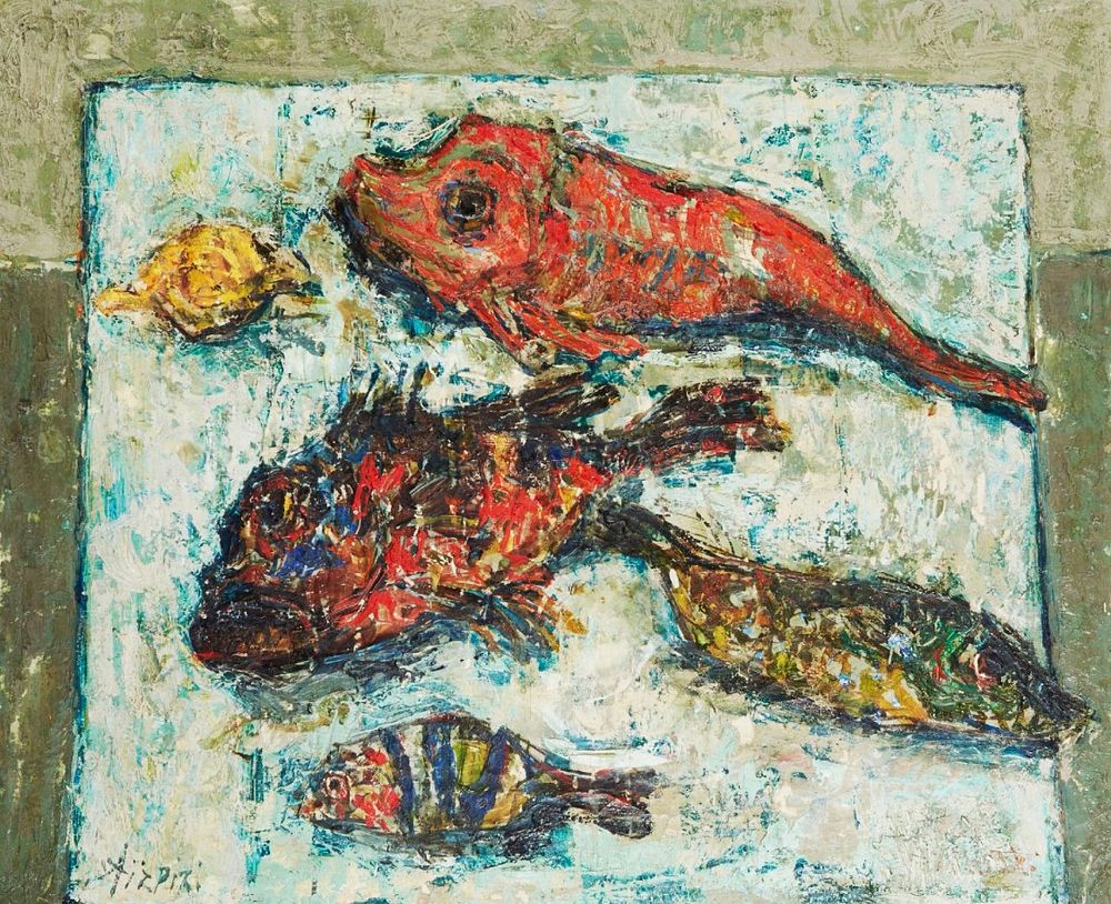 ** Paul Aizpiri 
1919-2016 (French) 
Fish 
oil on canvas 
60x72 cm 
signed lower left 
Other 