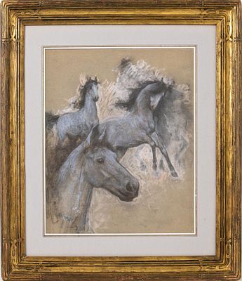** Lucien Levy-Dhurmer 1865-1953 (French) Horses, 1896 pastel on paper 55x45 cm signed lower