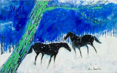 ** Andre Brasilier b.1929 (French) Brasan 37670 Deux chevaux sous la neige, 2018 oil on canvas