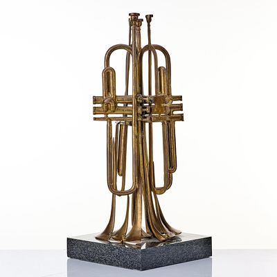 ** Arman 1928-2005 (French, American) Trompettes dיcoupיes painted bronze mounted to granite