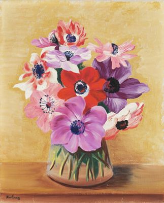 ** Moise Kisling 1891-1953 (Polish, French) Vase d’anיmones, c. 1948 oil on canvas 41x33 cm