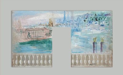 ** Jean Dufy 1888-1964 (French) View of Paris watercolor gouache on paper 42x72 cm signature