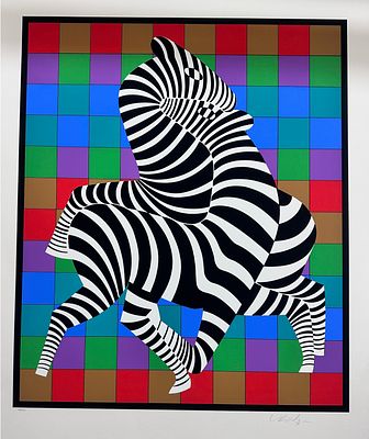 Victor Vasarely 1906-1997 (Hungarian, French) Zebres sur fond de damier, c.1980 serigraph /