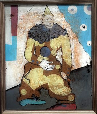 Floris Jesper 1889-1965 (Belgian) Clown eglomise 55x45 cm signed lower left Provenance: Private