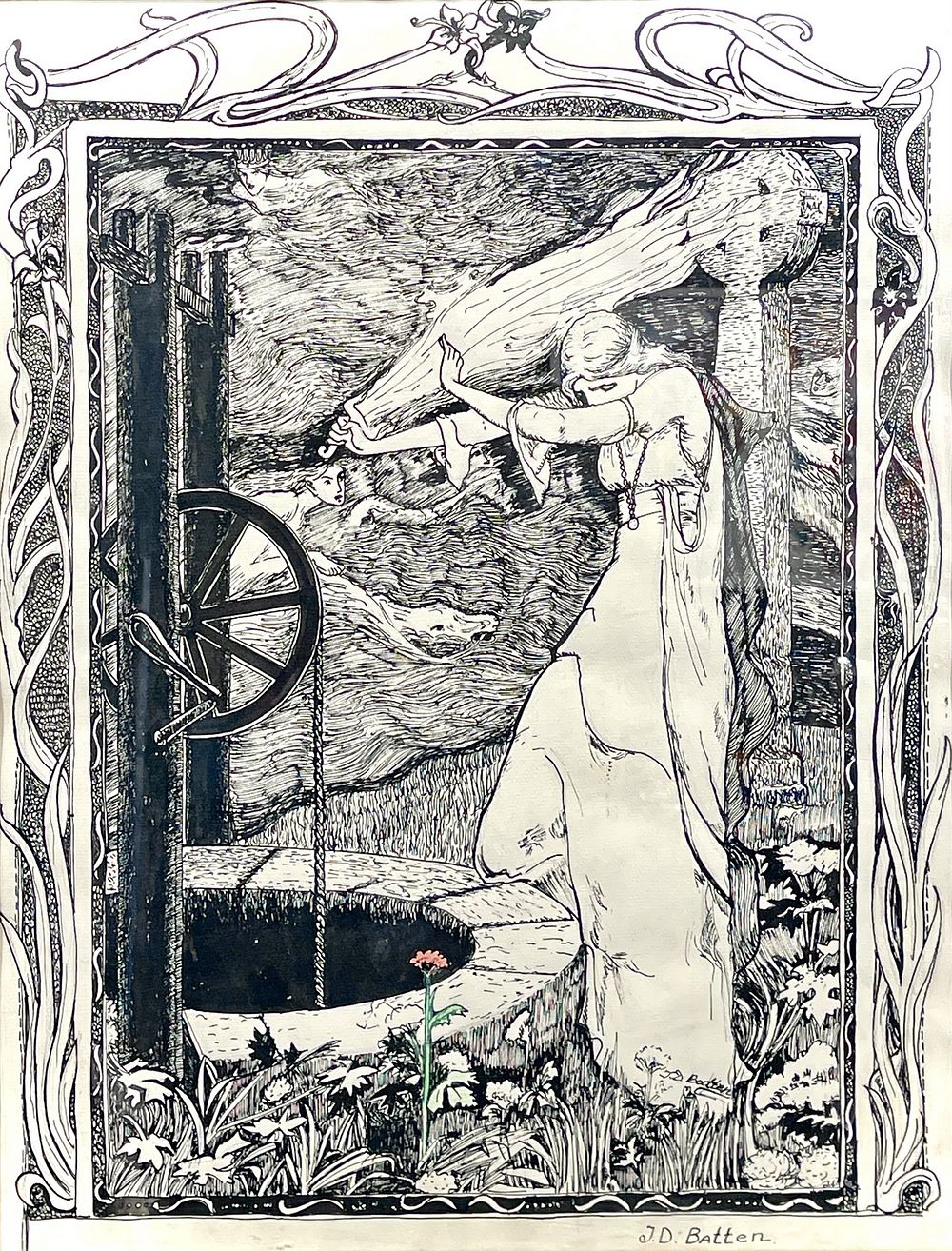 John Dickson Batten 
1860-1932 
Janet throws the burning sword into the well, Illustration for 