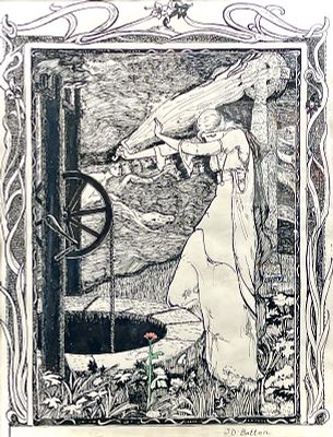 John Dickson Batten 1860-1932 Janet throws the burning sword into the well, Illustration for