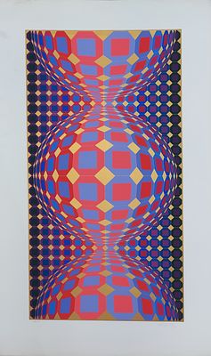 Victor Vasarely 1906-1997 (Hungarian, French) Kaaba III serigraph in colors 103x60cm signed