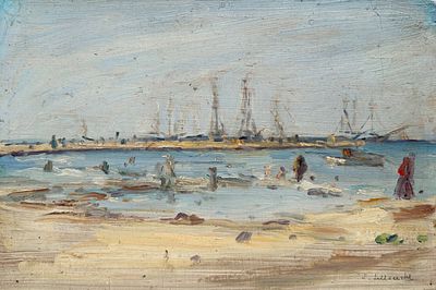 ** Jules Lellouche 1903-1963 (French) View of the port of La Goulette oil on panel 22x33 cm