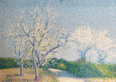 ** Achille Lauge 1861-1944 (French) Apple trees in blossom oil on panel 53x72 cm signed lower
