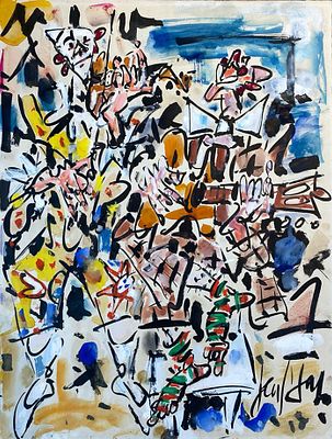 ** Gen Paul - ** Gen Paul 1895-1975 (French) Musical clowns watercolor and gouache on paper
