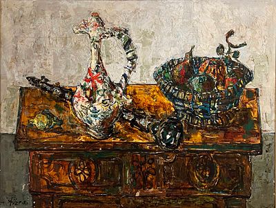 Paul Aizpiri - Paul Aizpiri 1919 -2016 (French) Still life with fruits basket on a table oil on