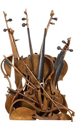 ** Arman - ** Arman 1928-2005 (French, American) Violins decoupes, 1981 bronze with brown and