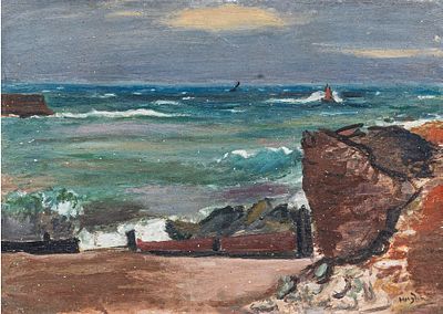 ** Henri Hayden - ** Henri Hayden 1883-1970 (French) Rock by the sea oil on panel 33x46 cm signed