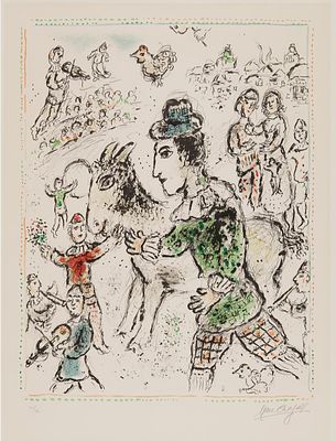 ** Marc Chagall - ** Marc Chagall 1887-1985 (Russian, French) Clown avec chevre Jaune, 1982י color 