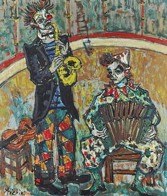 ** Paul Aizpiri - ** Paul Aizpiri 1919-2016 (French) The musical clowns oil on canvas 65.50x54.50 