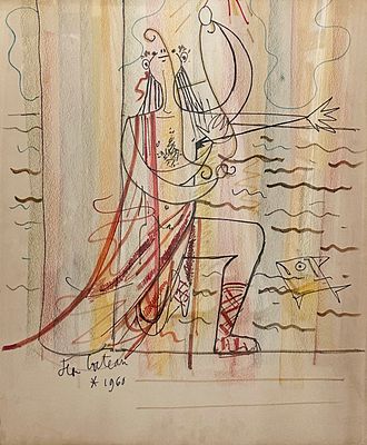 ** Jean Cocteau - ** Jean Cocteau 1889-1963 (French) Orpheus charming the fish, Figure, 1960 