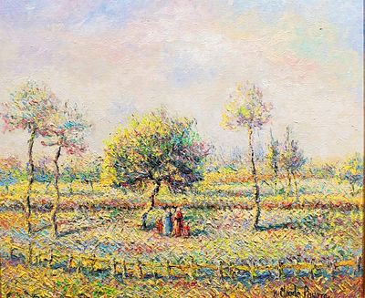 ** Hugues Claude Pissarro - ** Hugues Claude Pissarro b.1935 (French) Figures in the garden oil on 