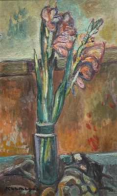 ** Pinchus Kremegne - ** Pinchus Kremegne 1890-1981 (Belarusian, French) Bouquet de glaןeuls oil 