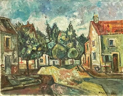 ** Pinchus Kremegne - ** Pinchus Kremegne 1890-1981 (French, Belarusian) Village landscape oil on 