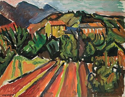 Pinchus Kremegne - Pinchus Kremegne 1890-1981 (French, Belarusian) Landscape oil on canvas 50x65 