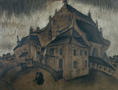 Issachar Ber Ryback - Issachar Ber Ryback 1897-1935 (Ukrainian, French) Schtetel, 1915 pencil 