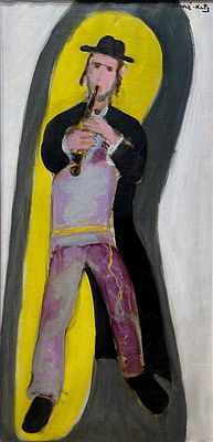 ** Mane Katz - ** Mane Katz 1894-1962 (Ukrainian, French) Clarinet player oil on canvas 99x49 cm 