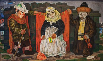 ** Arthur Kolnik - ** Arthur Kolnik 1890-1972 (Lithuanian) Purim spiel oil on masonite 73x120 cm 