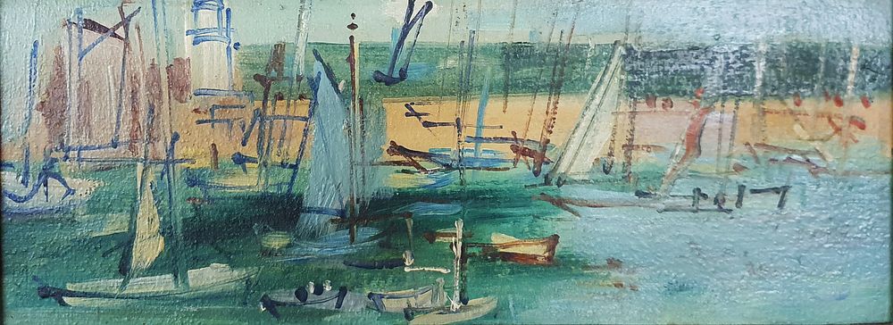 ** Jean Dufy - ** Jean Dufy 1888-1964 (French) Honfleur, East Pier oil on panel 14.50x35.50 cm 