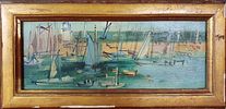 ** Jean Dufy - ** Jean Dufy 1888-1964 (French) Honfleur, East Pier oil on panel 14.50x35.50 cm תמונה - 1