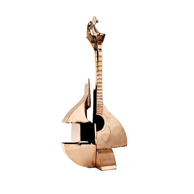 ** Arman - ** Arman 1928-2005 (French, American) Guitare portugaise cubiste, 2003 bronze with gold 