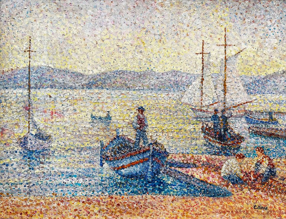 ** Yvonne Canu - ** Yvonne Canu 
1921-2008 (French) 
The quays of St Tropez 
oil on canvas 
50x66 