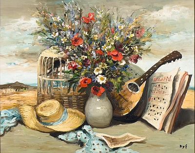 ** Marcel Dyf - ** Marcel Dyf 1899-1985 (French) Still Life with flowers and a mandolin oil on 