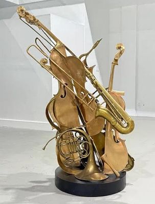 ** Arman - ** Arman 1928-2005 (French, American) Bronze Violin and instruments sculpture 160 cm 