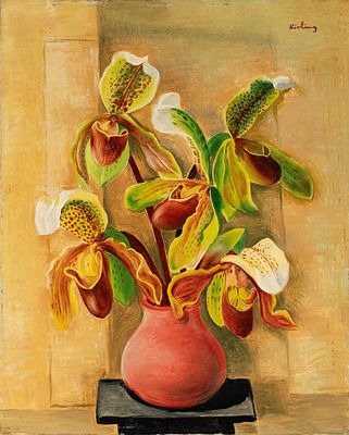 ** Moise Kisling - ** Moise Kisling 1891-1953 (Polish, French) Orchidees oil on canvas 41.30x 33cm 
