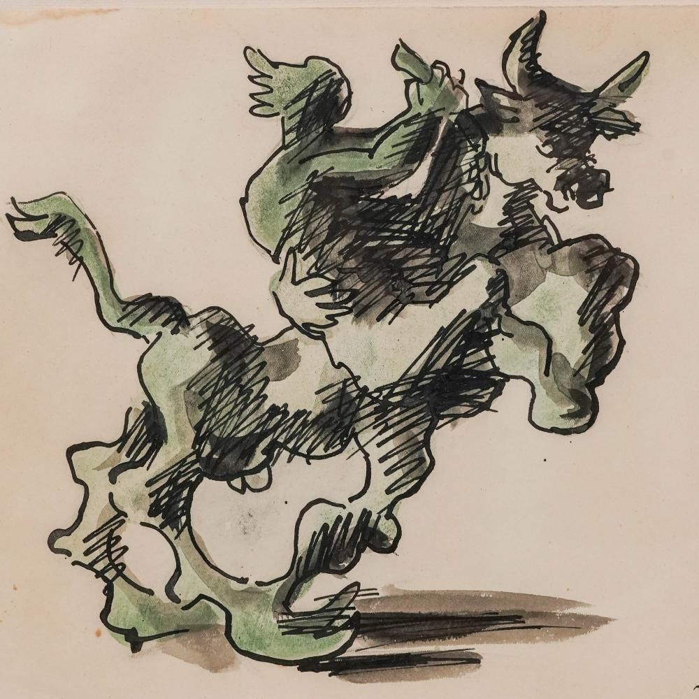 ** Jacques Lipchitz - ** Jacques Lipchitz 1891-1973 (French) Stylized animal ink and watercolor on 