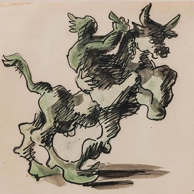 ** Jacques Lipchitz - ** Jacques Lipchitz 1891-1973 (French) Stylized animal ink and watercolor on 