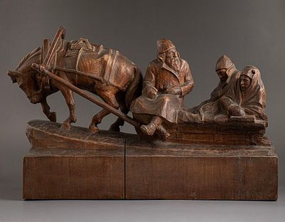 Max (Mordechai) Farbmann - Max (Mordechai) Farbmann 1886-1950 (Lithuanian) Troika wood sculpture ; 